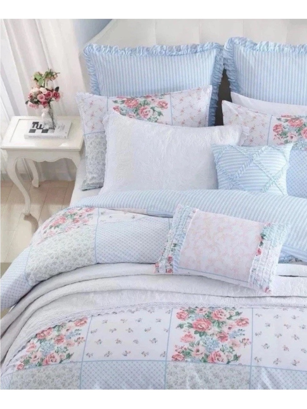 Laura Ashley Hope Patchwork Twin 5pc Pink Floral Reversible Comforter Set